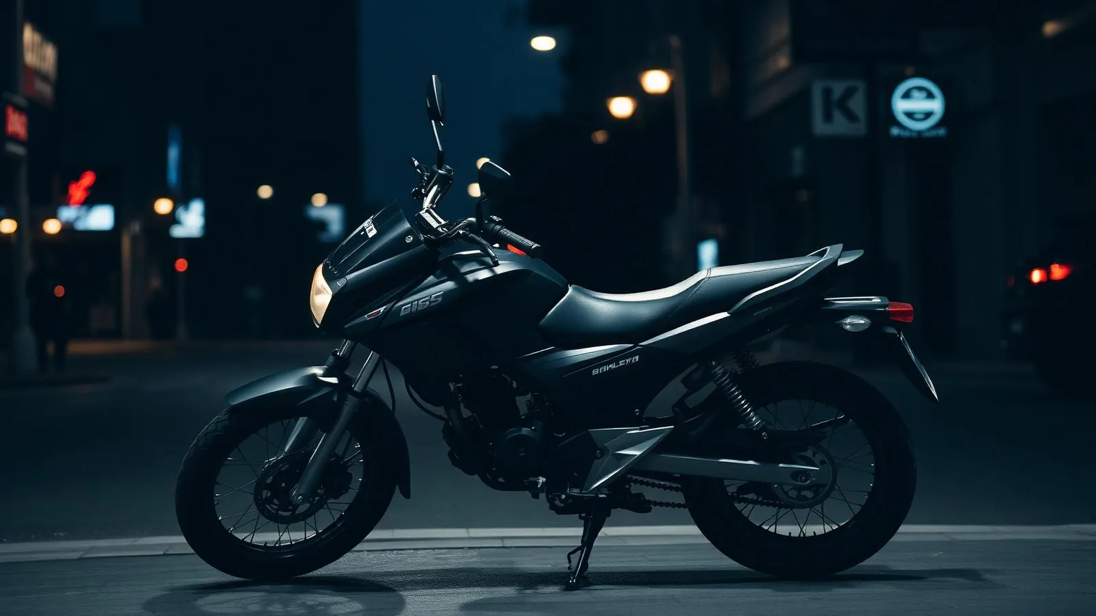 A 125cc motorcycle on a city street at night